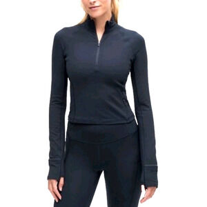 Lululemon Womens 4 It’s Rulu Run 1/2 Zip Cropped Top Half Zip Black Thumbholes